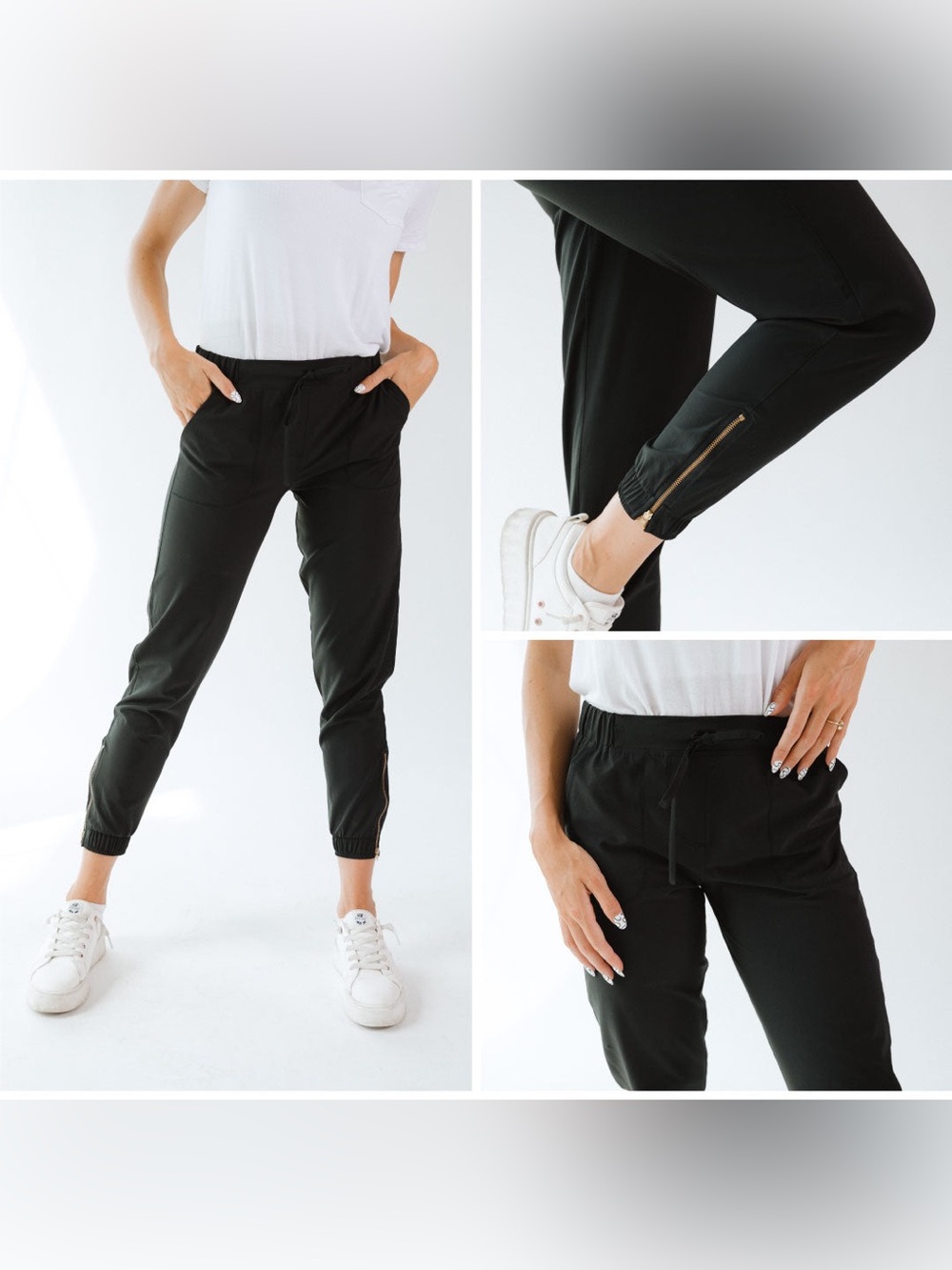 Albion Pants Womens S Black Jetsetter Jogger Zip Ankle Pockets Travel Essentials